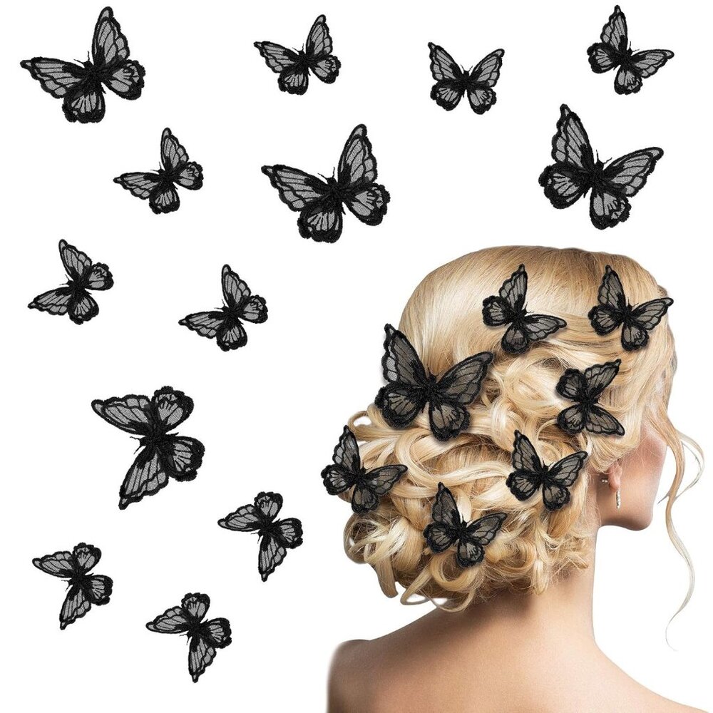 18 Pcs Butterfly Hair Clip Lace Bows Double-sided Embroidery Butterfly Hair Barr